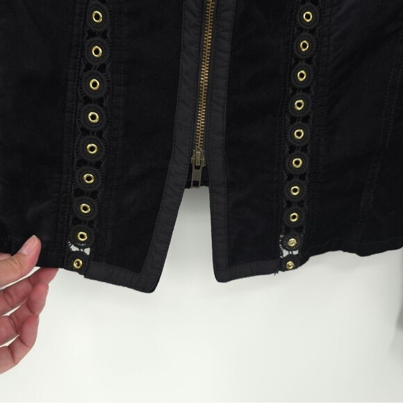 Free People Margot Black Velvet Jacket Lace Inset Grommets Regency Core Zip Up - Picture 9 of 16